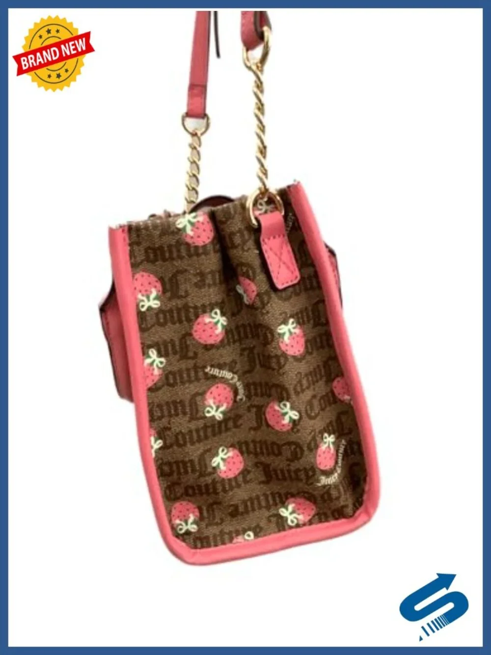 Mini Satchel Crossbody Handbag with Embossed Logo Print, Faux Leather